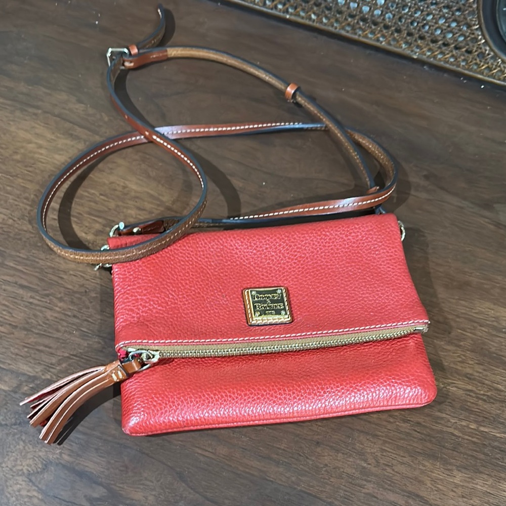 Dooney & Bourke Red and Brown Crossbody Bag with Adjustable Strap